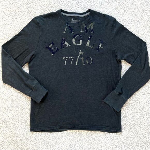 Y2K AE Outfitters Dark Gray Long Sleeve Graphic Men’s Tee T Shirt SZ XL - Picture 7 of 9